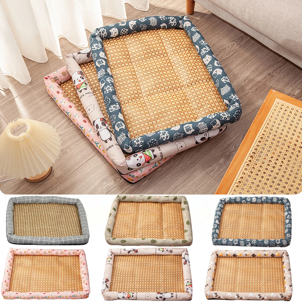 Comfortable Summer Small Cat Cooling Mat Moistureproof Medium Dog Sleeping Bed Cushion Rattan Mat 1005012061747386
