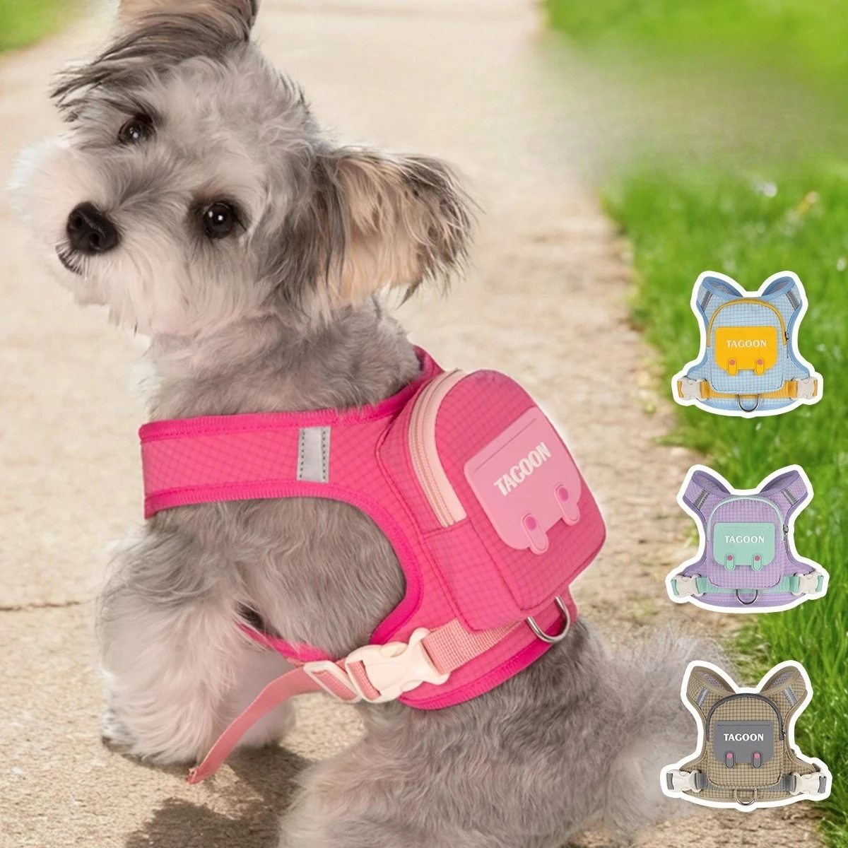 Dog Backpack Harness Cute Plaid Outdoor Self-Carrying Bag for Pets Puppy Chest Vest for Walking 1005012064563134