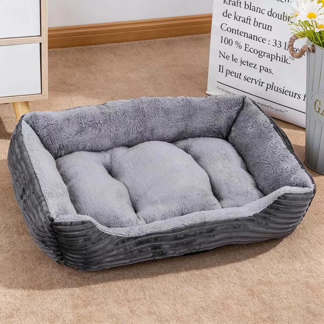 Soft Plush Rectangular Dog Bed, Anti-Slip Warm Pet Sofa for Cats & Small Dogs, Corduroy Nest Cushion 1005012075957152