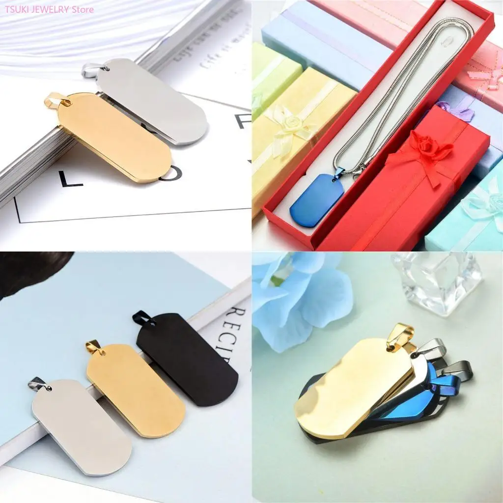 62KE Dog Tag with Blank Rectangle Pendant Necklace with Chunky Chain 1005012079884781
