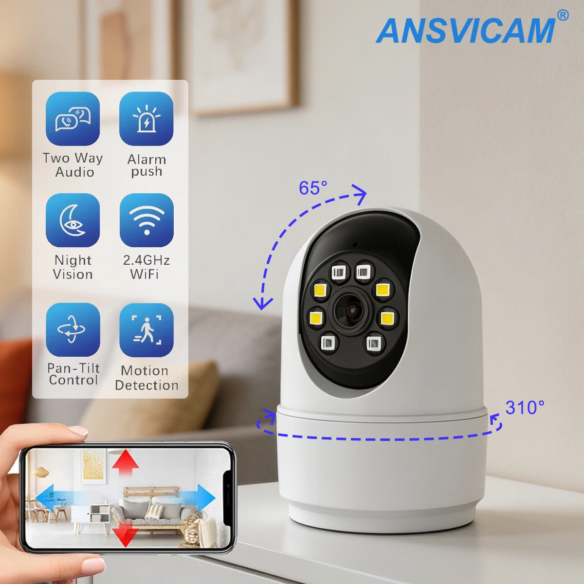 360° Pan & Tilt Pet Dog Camera 2.4GHz WiFi Indoor Security Cam with Two-Way Audio & Night Vision 1005012083917676