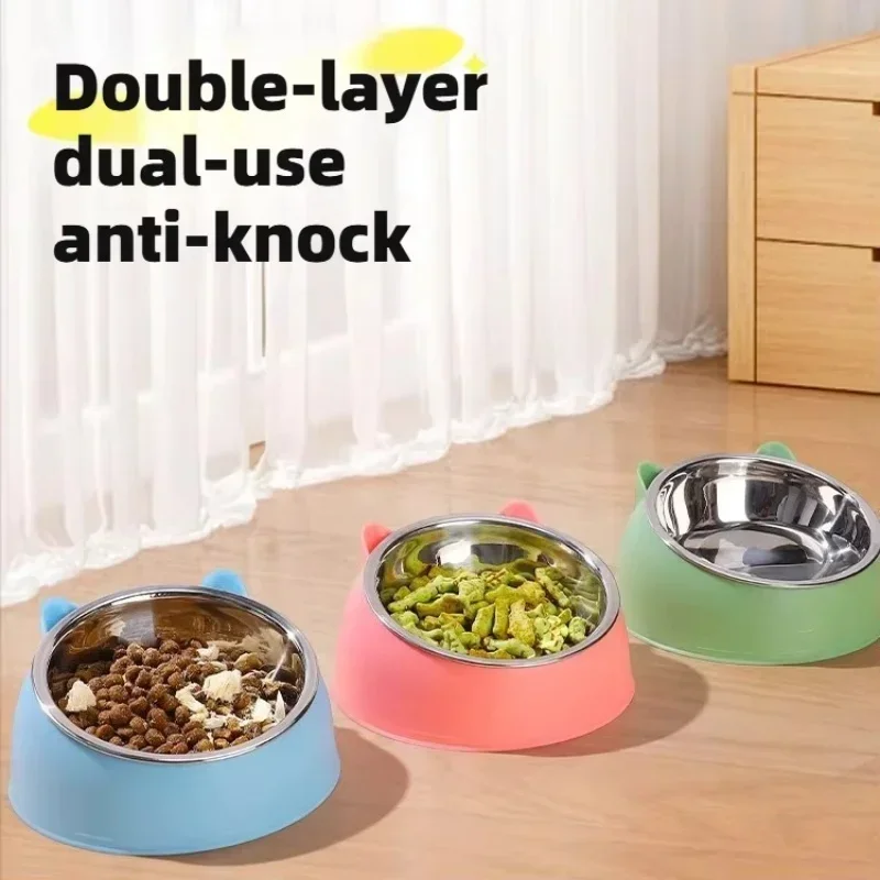 Stainless Steel Cat Bowl with Non Slip Base Cute Cat Ear Design Elevated Pet Food Water Bowl for 1005012085207518