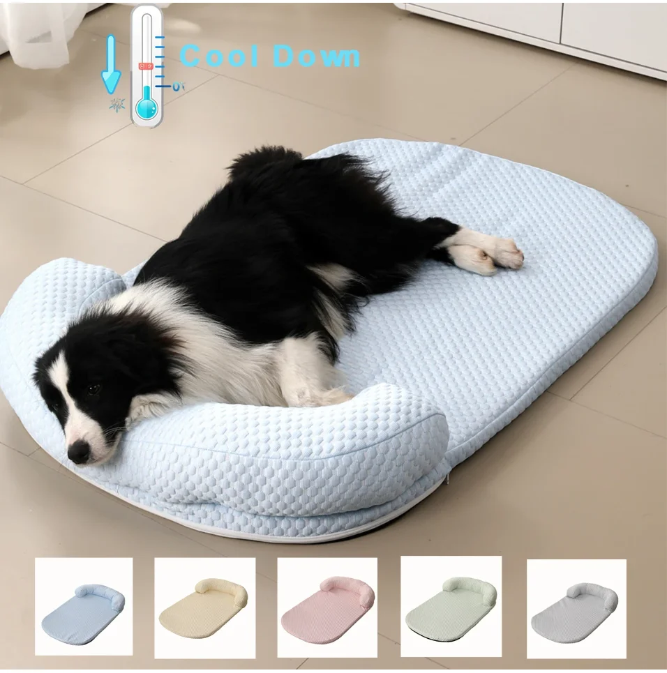 Breathable Spring Summer Cooling Large Dog Bed Ati-slip Cat Bed with Pillow Ice Silk Fabric Dog Bed 1005012087838105