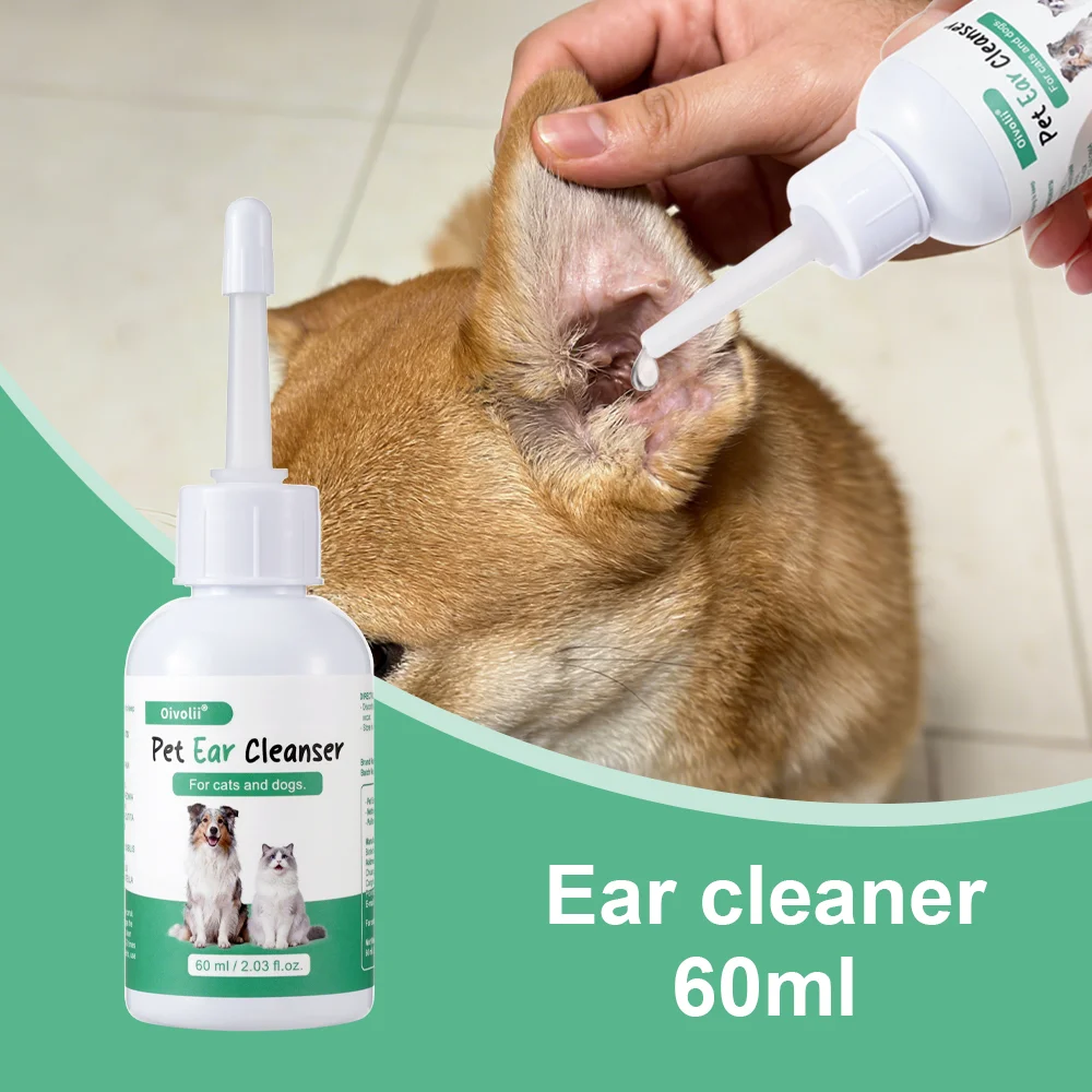 Pet Ear Drops 60ml Ultra-Soft Tip Ear Wash Cleaner for Dogs Cats, Gentle Wax Remover 1005012090110079