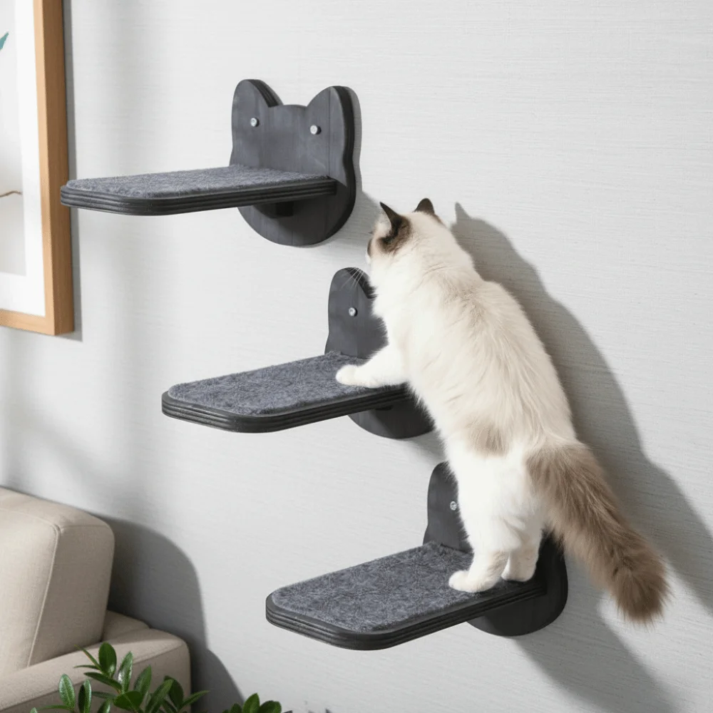 Wooden Cat Climbing Shelves Wear Resistant Scratching Pads Wall Mounted Cat Tree Floating Stairs 1005012090317240