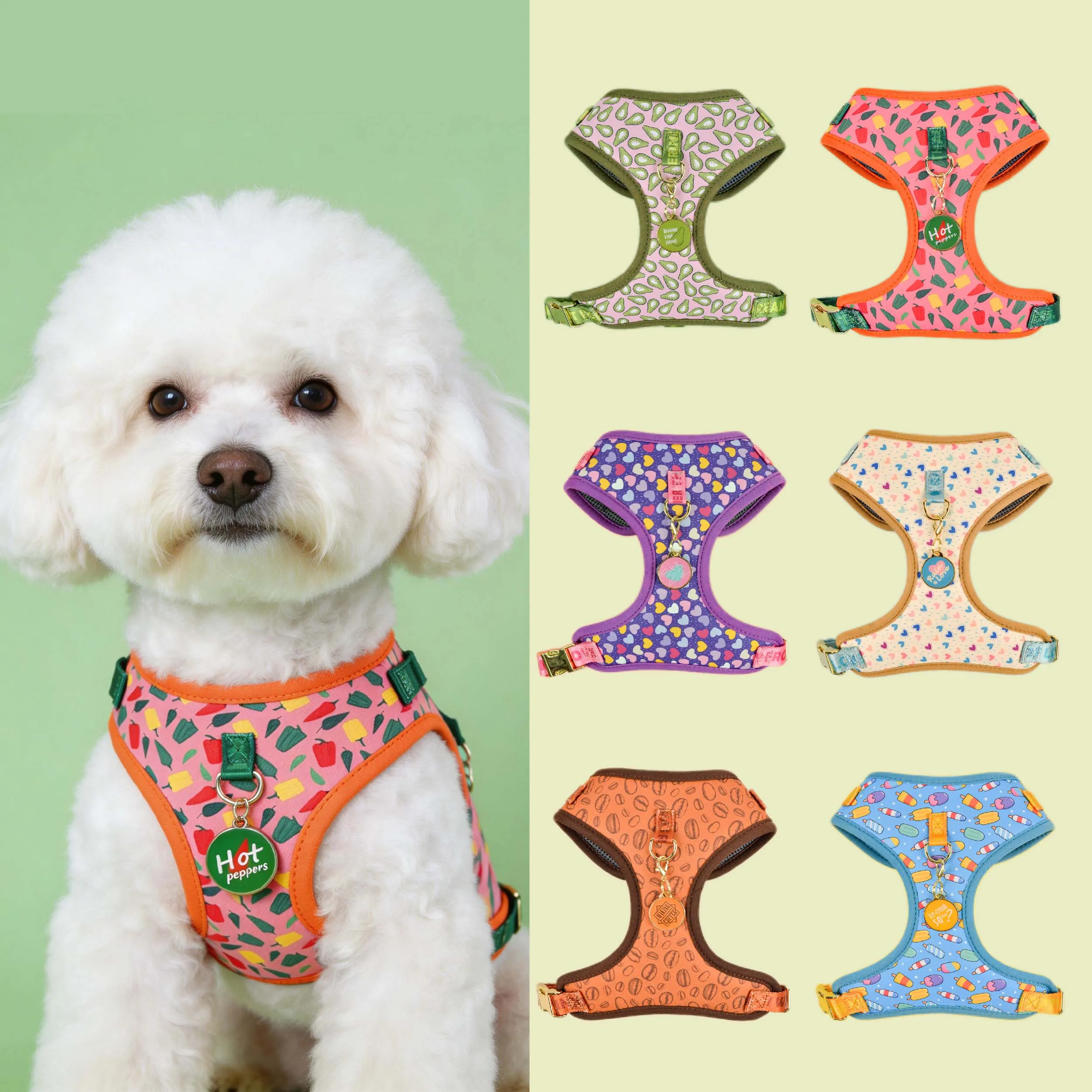 Must-have for Pets Luxury Design Adjustable Fashion Print Pet Harness&1Pcs Color Matching ID Tag 1005012091803157