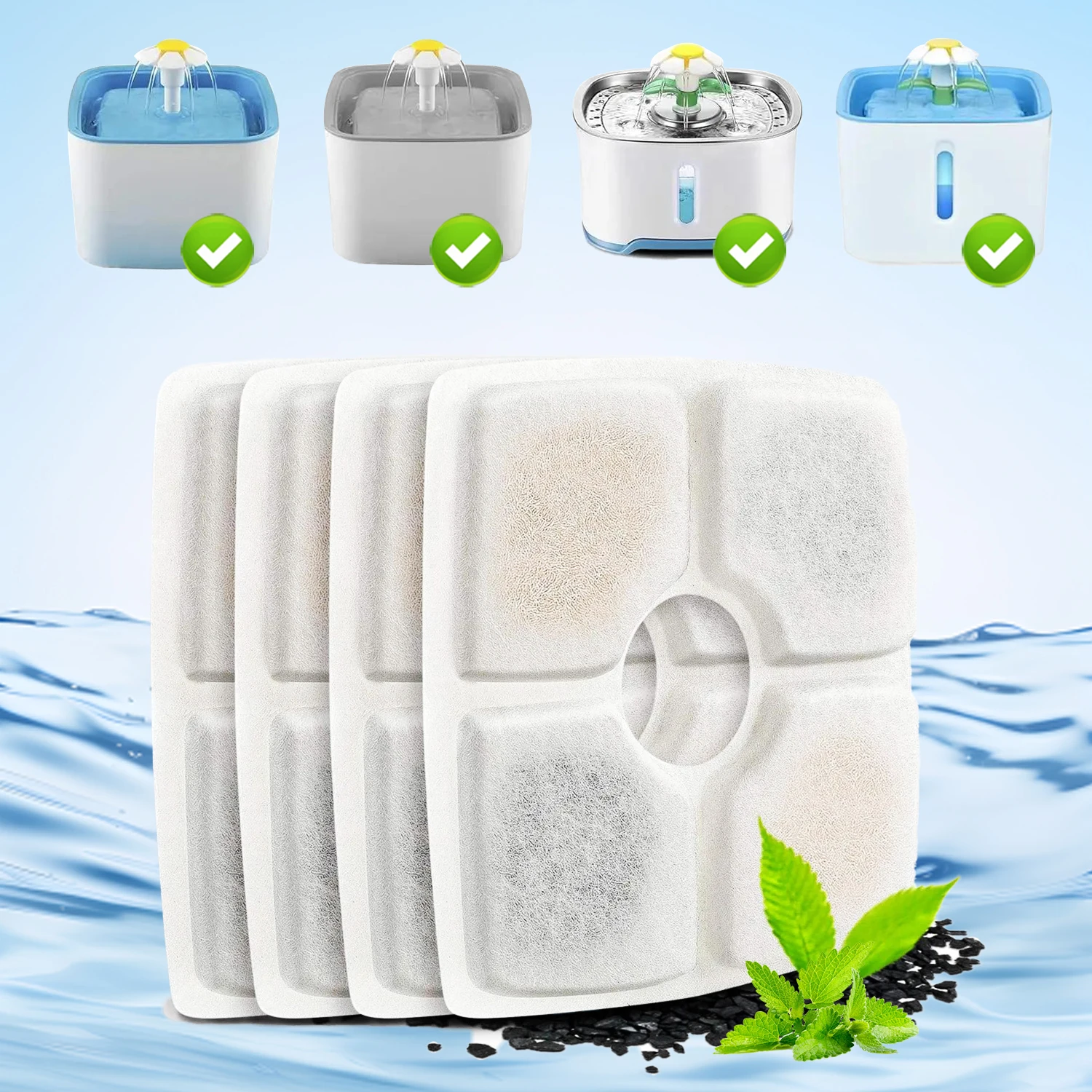 Cats Water Fountain Filter Square Multi Layer Filtration Activated Carbon Replacement Filters 4/8 1005012094218497