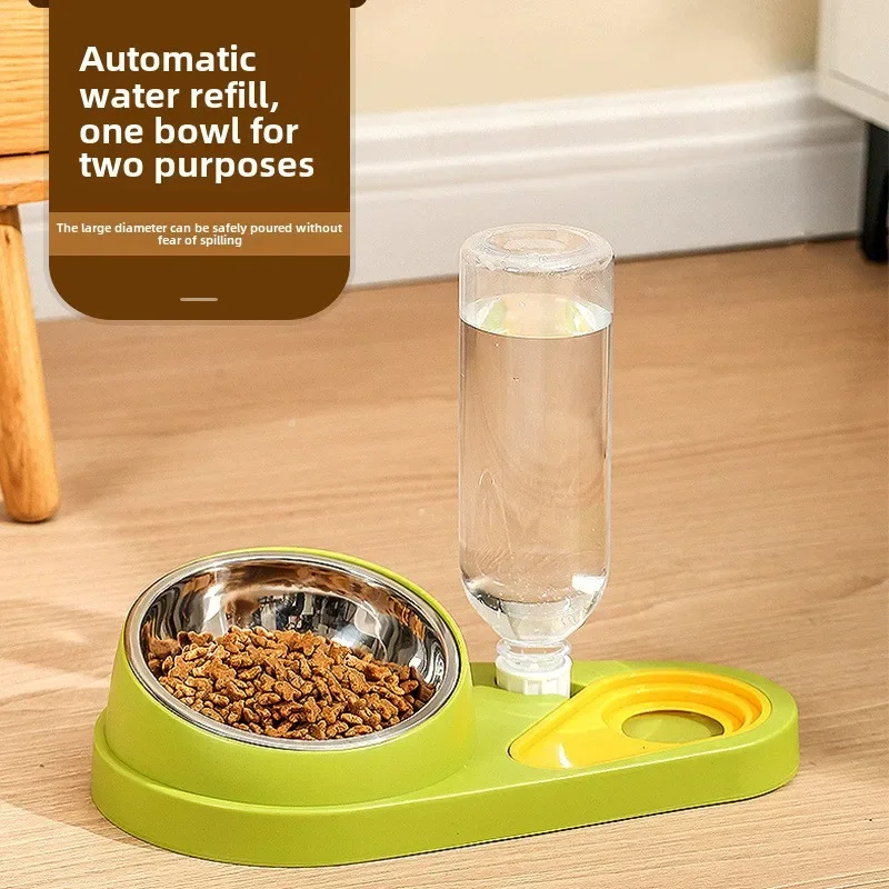 Double Bowl Pet Feeder with Anti-Tip Design + Auto-Refill Water Dispenser for Dogs & Cats 1005012094374936