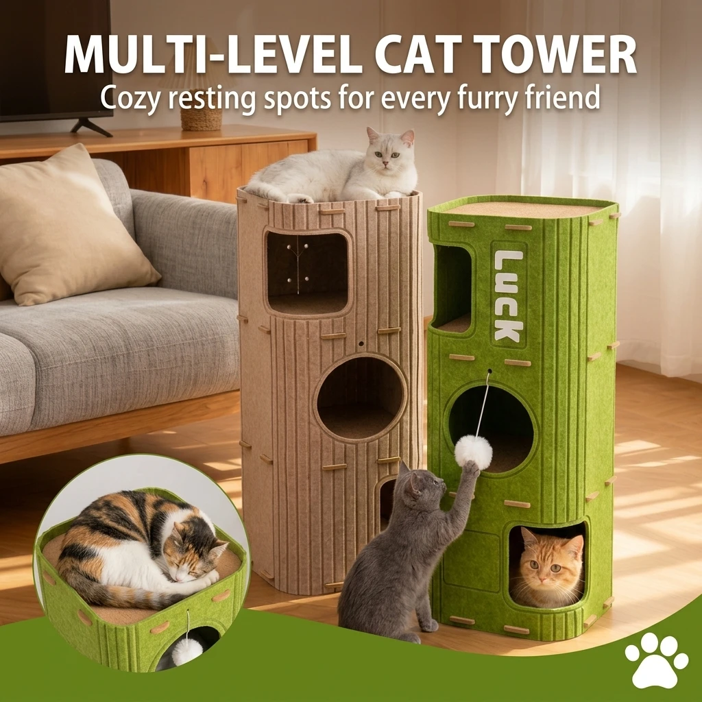 Multi-Layer Felt Cat Cave Tree House Lint-Free Self-assembly Enclosed Cat Bed Scratch Board Design 1005012097674073