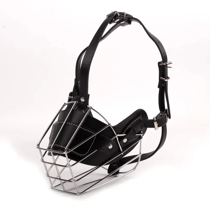 Adjustable Dog Muzzle Anti-Biting Breathable Pet Mouth Mask Leather Metal Protection Cover Dog 1005012099310514