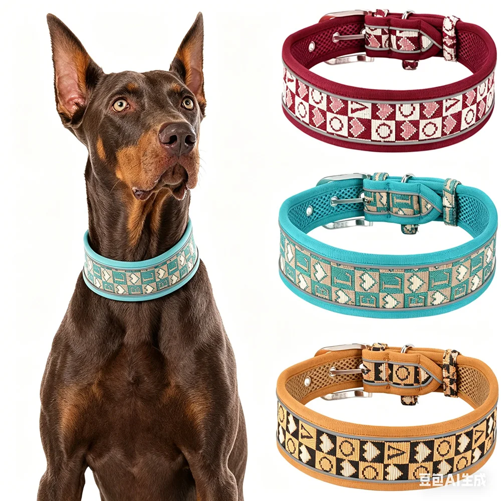 Wide Thick Reflective Breathable Dog Collar No Neck Pressure Adjustable Collar for Medium Large 1005012102939159
