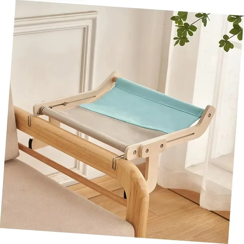 Cat Hammock with Pet Window, Cat Hanging Hammock with Detachable Balcony, Wooden Stand 1005012103447659