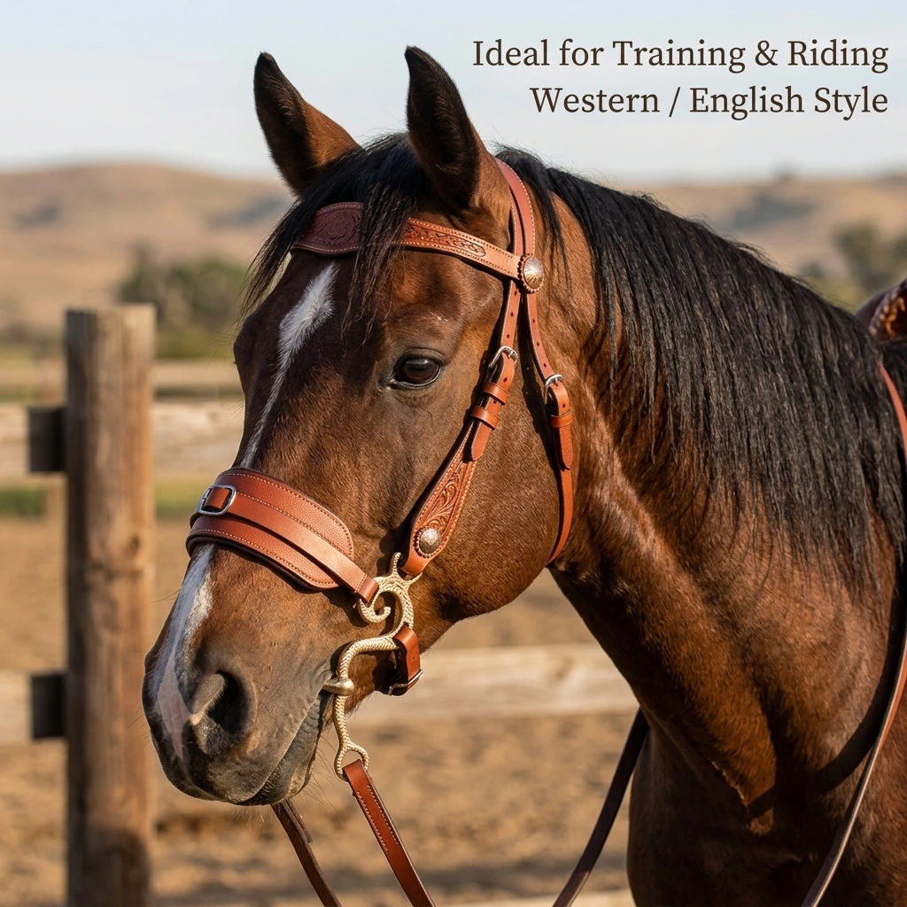 Horse Bitless Bridle Mechanical Hackamore Leather Padded Noseband Adjustable Equestrian Riding Tack 1005012103468458