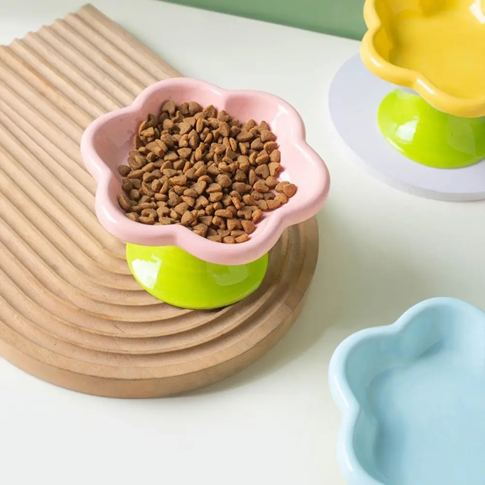 Ceramic Cat Bowl With Stand Cute Pet High Foot Bowl With Flower Design Creative Cats Drinking 1005012104323591