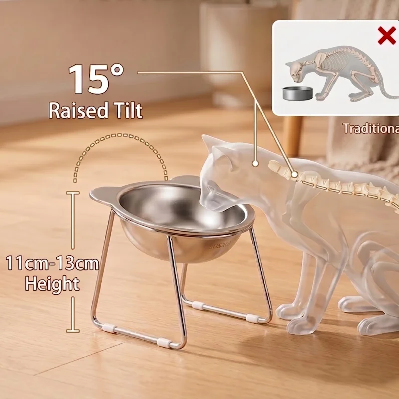 304 Stainless Steel Cat Bowl Dog Bowl Raised with 15° Elevated Design Neck Guard Healthy Feeding 1005012109577151