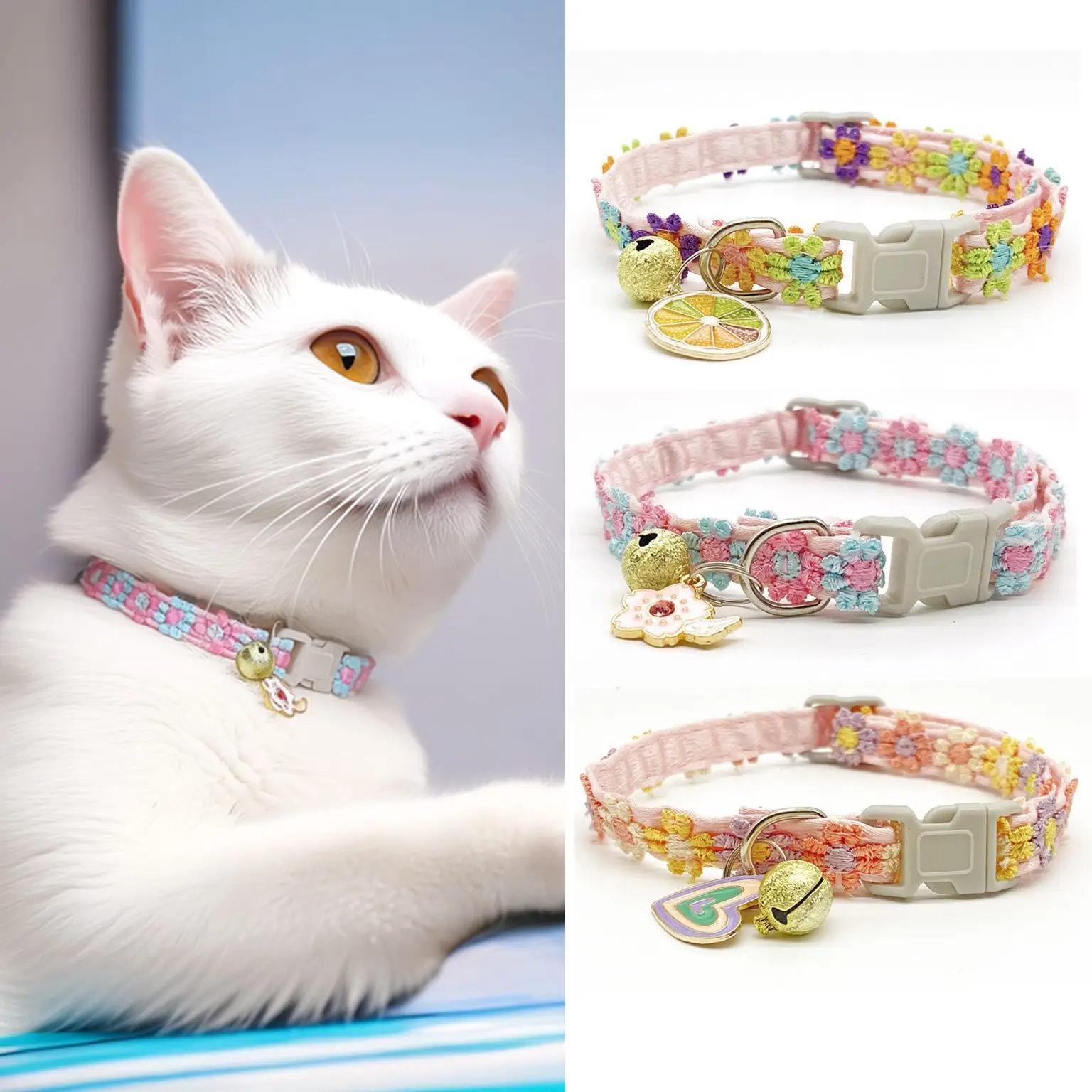 Colorful Lace Flower Polyester Pet Necklace Cat Dog Collar with Bell 1005012113397842