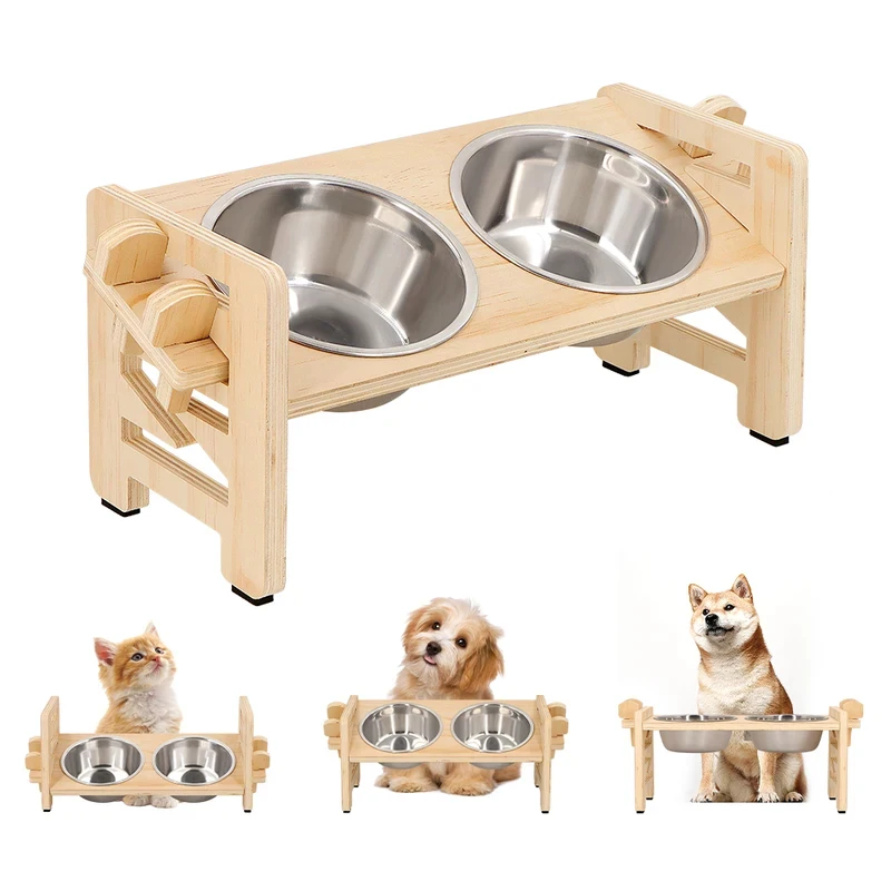 Elevated Tilted Adjustable Pet Feeder Stand with 2 Stainless Steel Bowls for Small Dogs Cats Puppy 1005012117733224