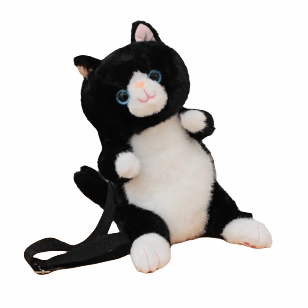 Cute Soft Cat Backpack Striped Pattern Lovable Stuffed Animal Daypack Sitting Pose Fluffy Texture 1005012120517591
