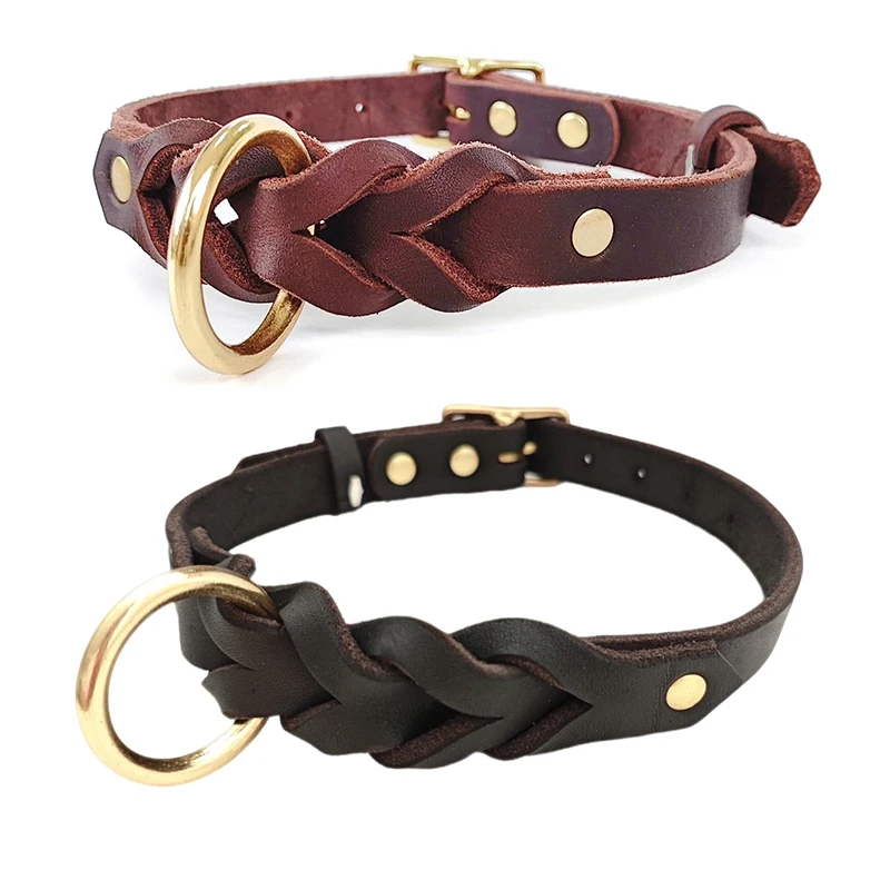 Medium Large Dog Collar Genuine Leather Braided Leather Collar for a dog Real Leather Collar big 1005012121773500