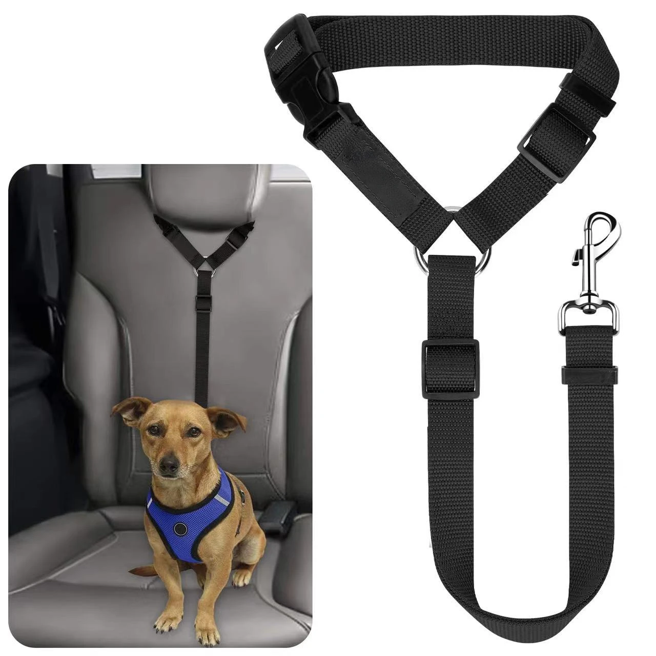 Adjustable 2-in-1 Dog Car Seat Belt Nylon Harness Leash Pet Backseat Safety Travel Accessory 1005012123512385