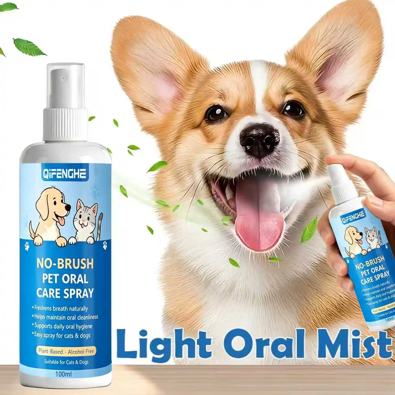 QIFENGHE 100ml Pet Oral Care Spray, No-Brush Breath Freshener for Dogs & Cats 1005012126179378