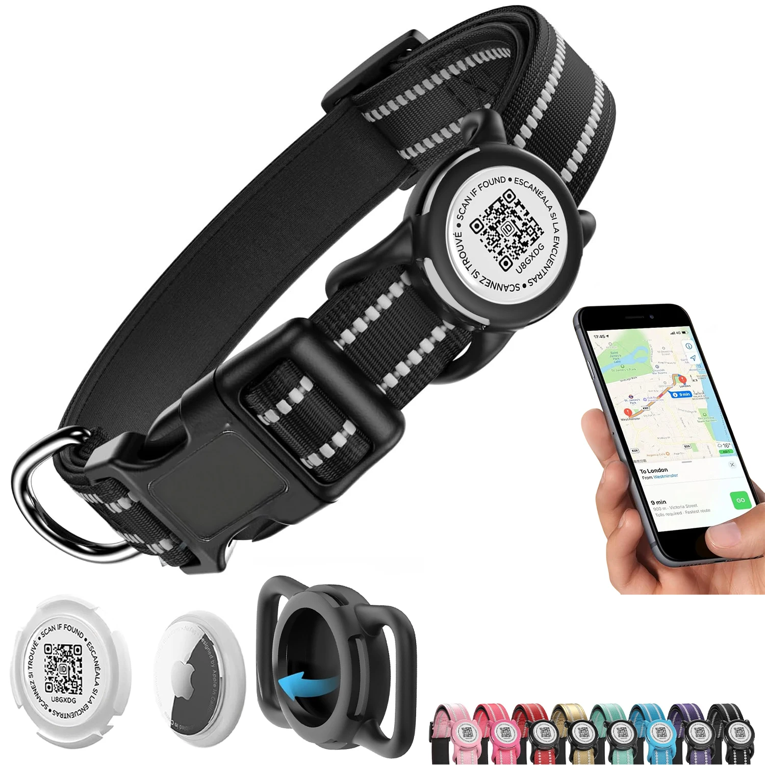 Waterproof Air Tag Dog Collar with AirTag Holder& QR Code, Reflective Soft Padded & Safety Buckle 1005012126459081