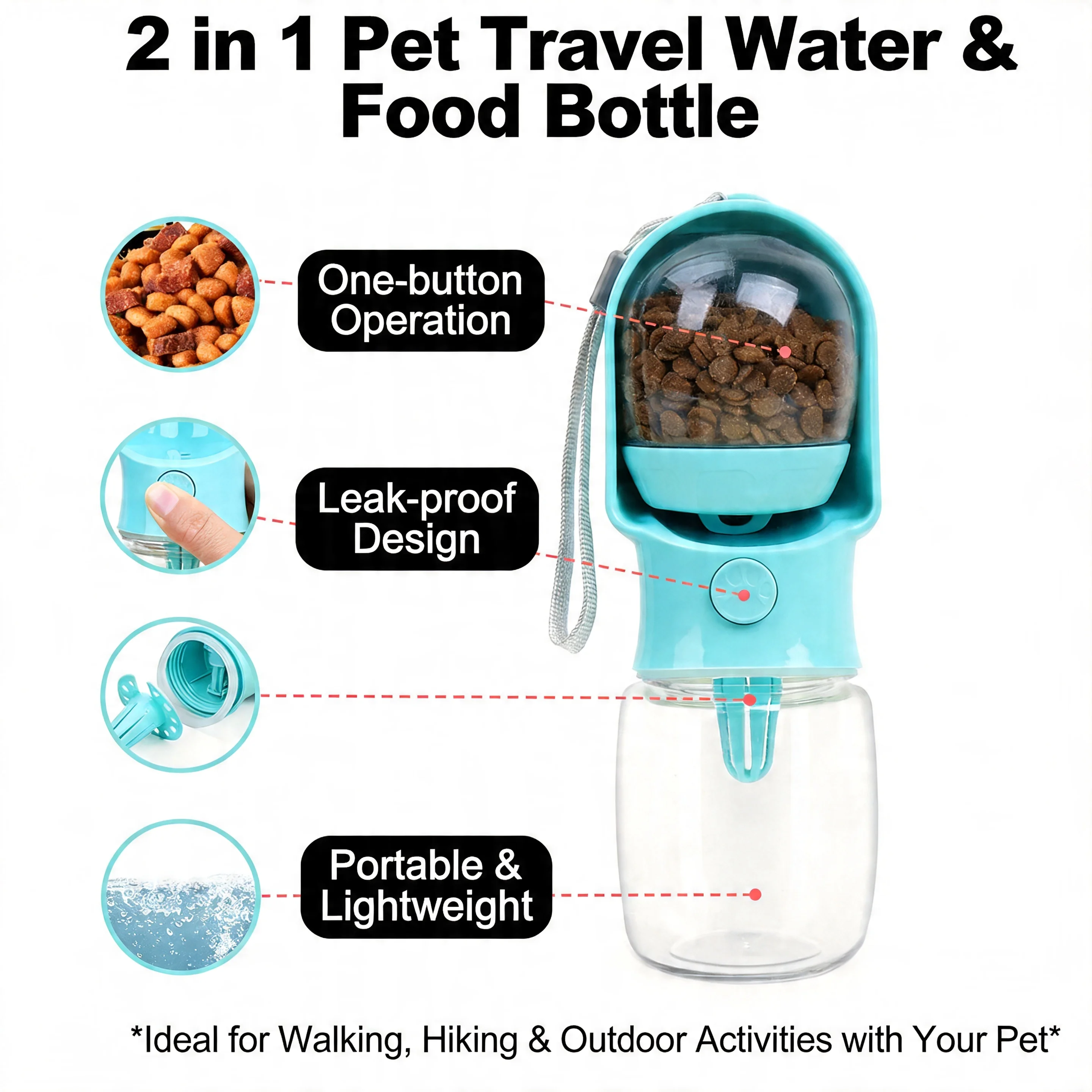 Portable Pet Water Bottle with Food Container – Leak Proof Dog Cat Water Dispenser 1005012126628801