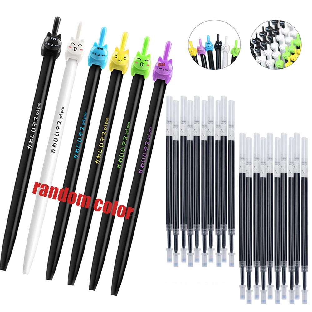 Animal Cat Shaped 0.5mm Retractable Neutral Pen, Black Ink Quick Drying Filling Pen Core 1005012127879663