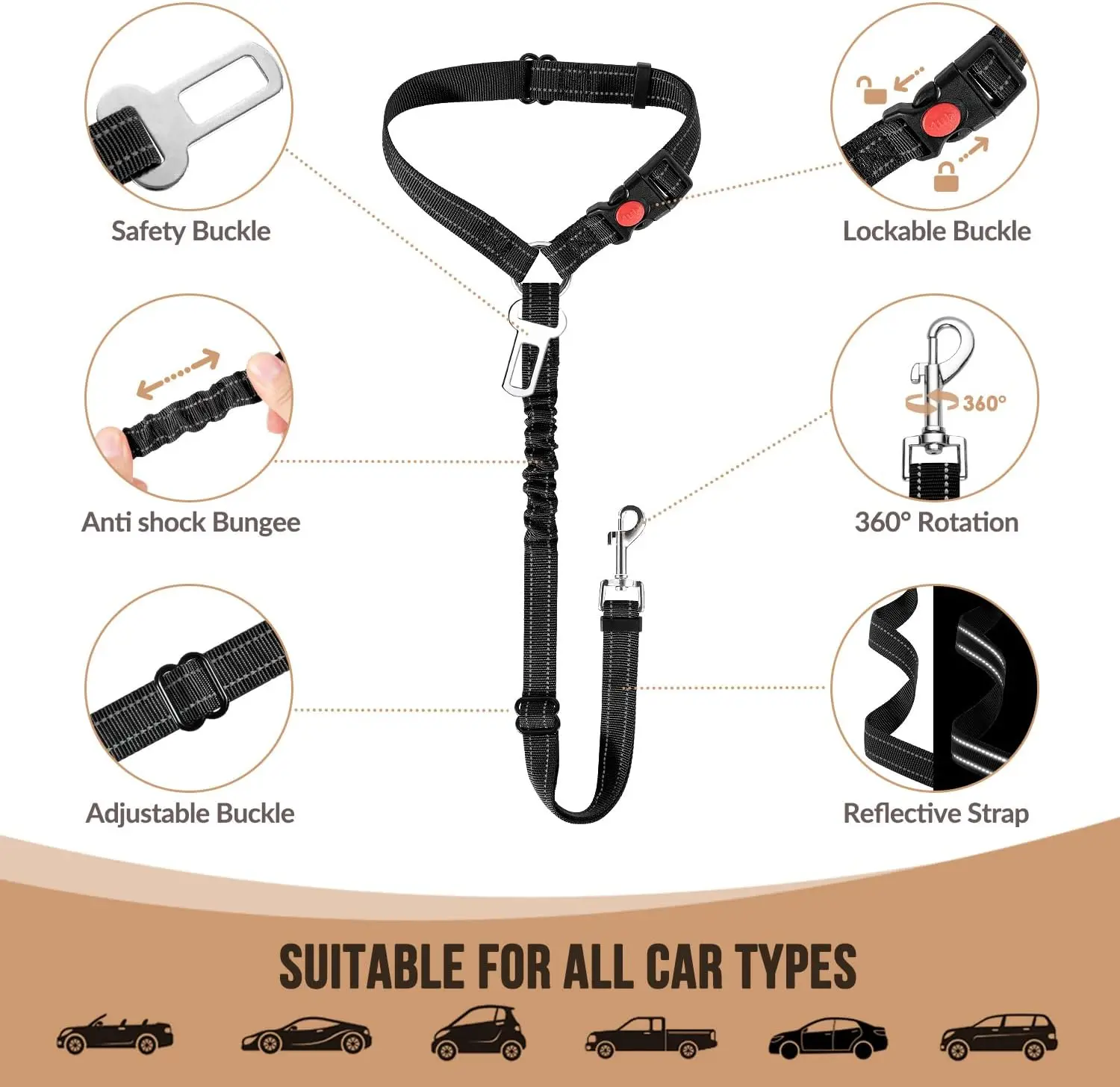 2in1 Pet Leash Restraint Dog Seat Belt for Car Dog Car Harness Seatbelt Adjustable with Elastic 1005012131954428