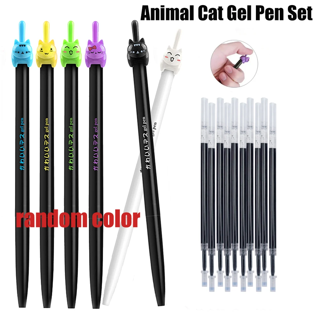Creative Animal Cat Shaped 0.5mm Retractable Neutral Pen, Black Ink Quick Drying Refills 1005012132624666