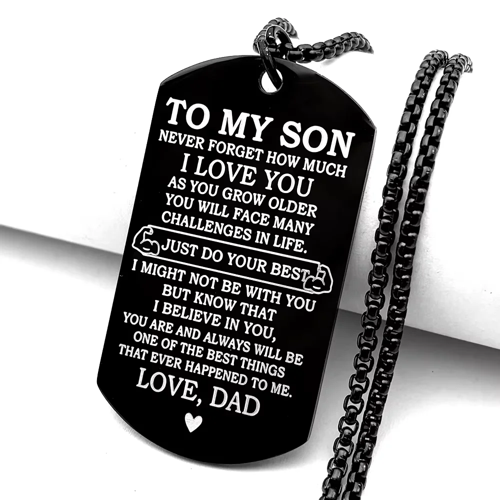 To My Son Dog Tag Chain Stainless Steel Black Inspirational Quote Pendant Mom Dad Love Graduation 1005012133764645