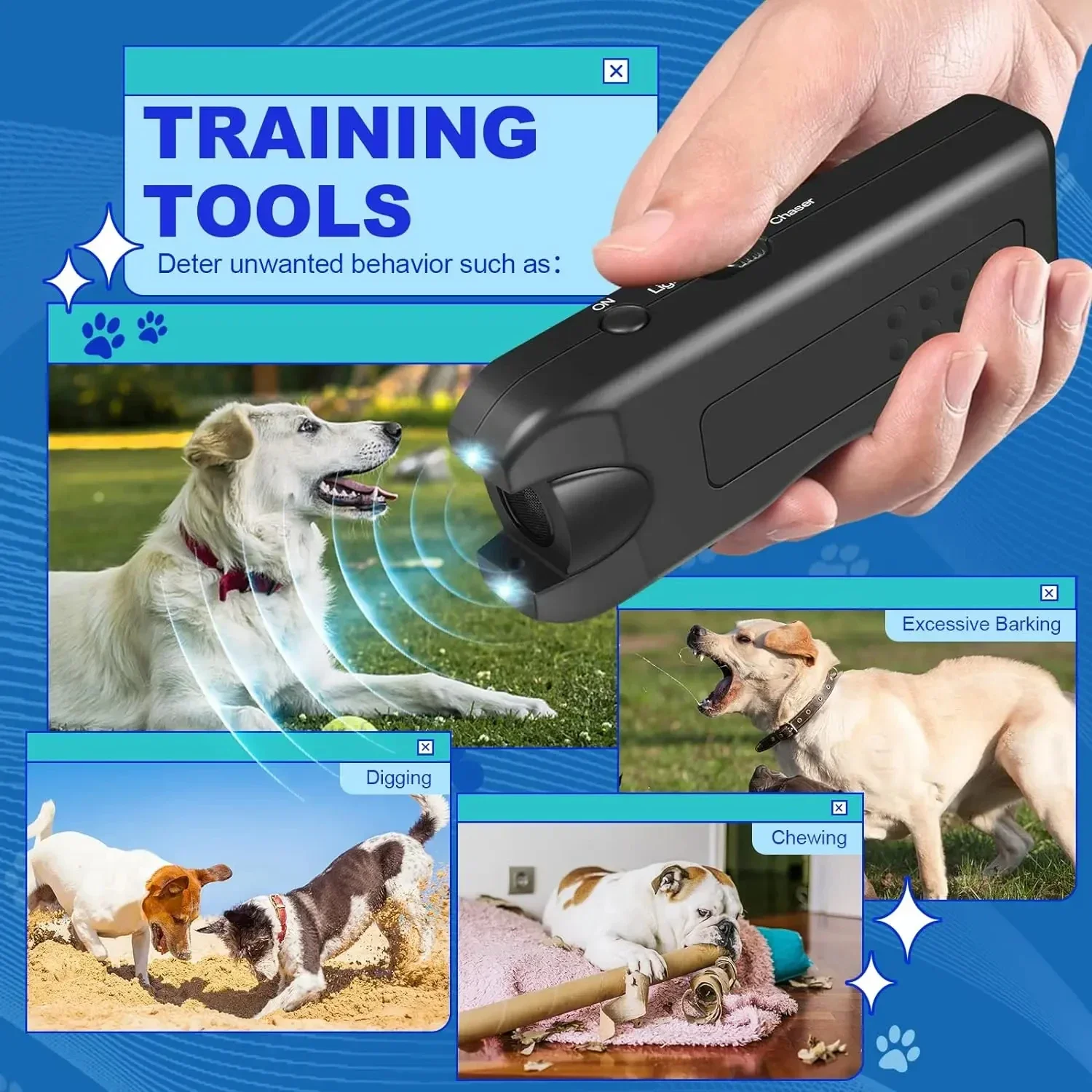 Rechargeable Ultrasonic Dog Repeller Portable Anti-Barking Pet Training Device with LED Outdoor 1005012133994389