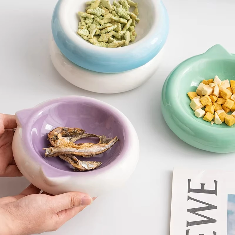 Cute Cat-Ear Shape Ceramic Cat Bowl Colorful Pet Bowls for Cats and Dogs Anti Overturning Supplies 1005012134577623