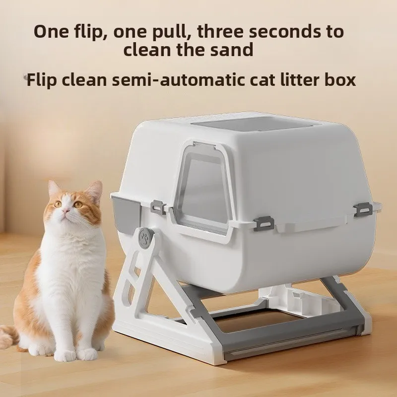 Household Semi-Automatic Cat Litter Box Closed Oversized Anti-Splash Toilet Free of Shoveling Feces 1005012136497094