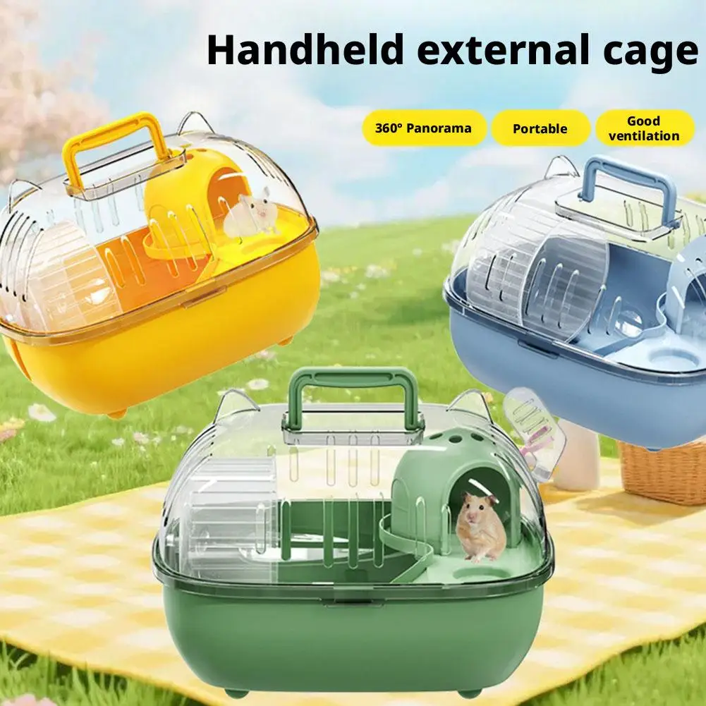 Portable Multi-Functions Hamster Cage Cat Ear Shape Pet Carrier Box with Running Wheel Water Bottle 1005012137660000