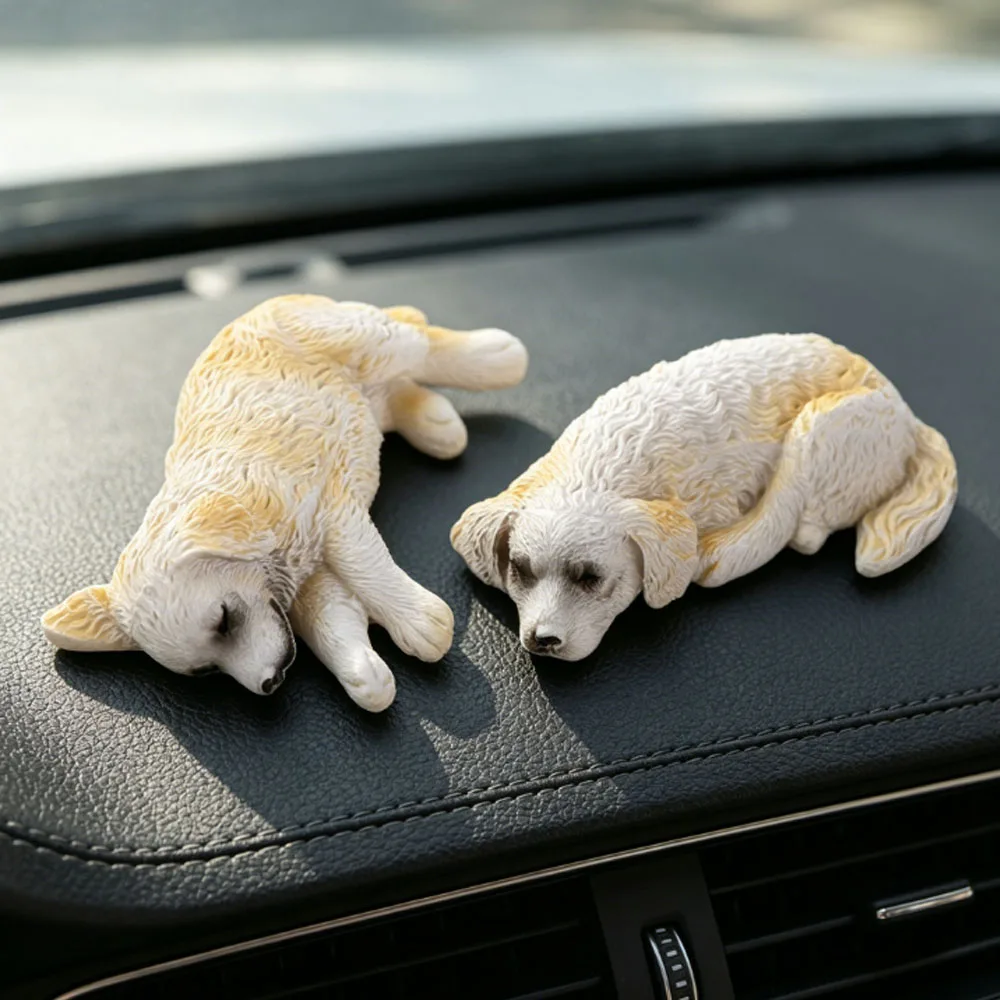 Sleeping Dog Figure Home Decor Cute Puppy Car Ornaments Statue Resin Golden Retriever Model 1005012141101487