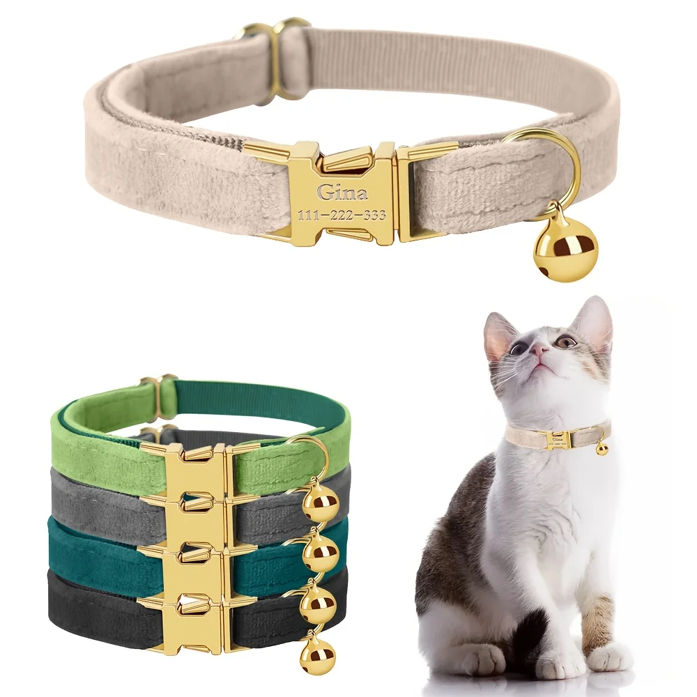 Free Customized Pet Name & Phone Number Cat Collar, Handmade Cute Dog Collar with Bell 1005012142889825