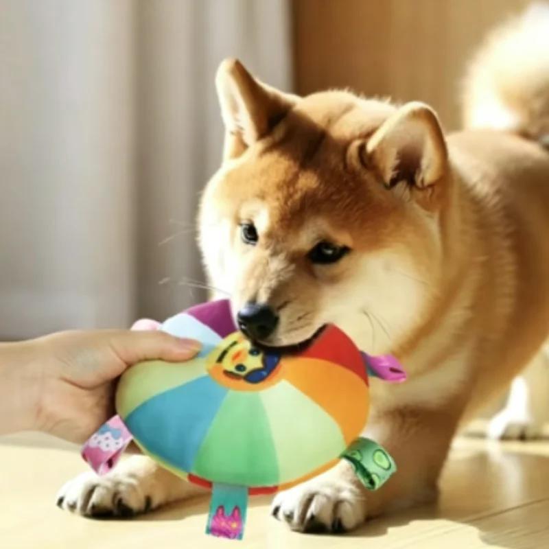 Cartoon Rainbow Dog Plush Toy for Puppy Sounding Plush Bell Wear-Bite Resistant Teething Chew Toy 1005012143477560
