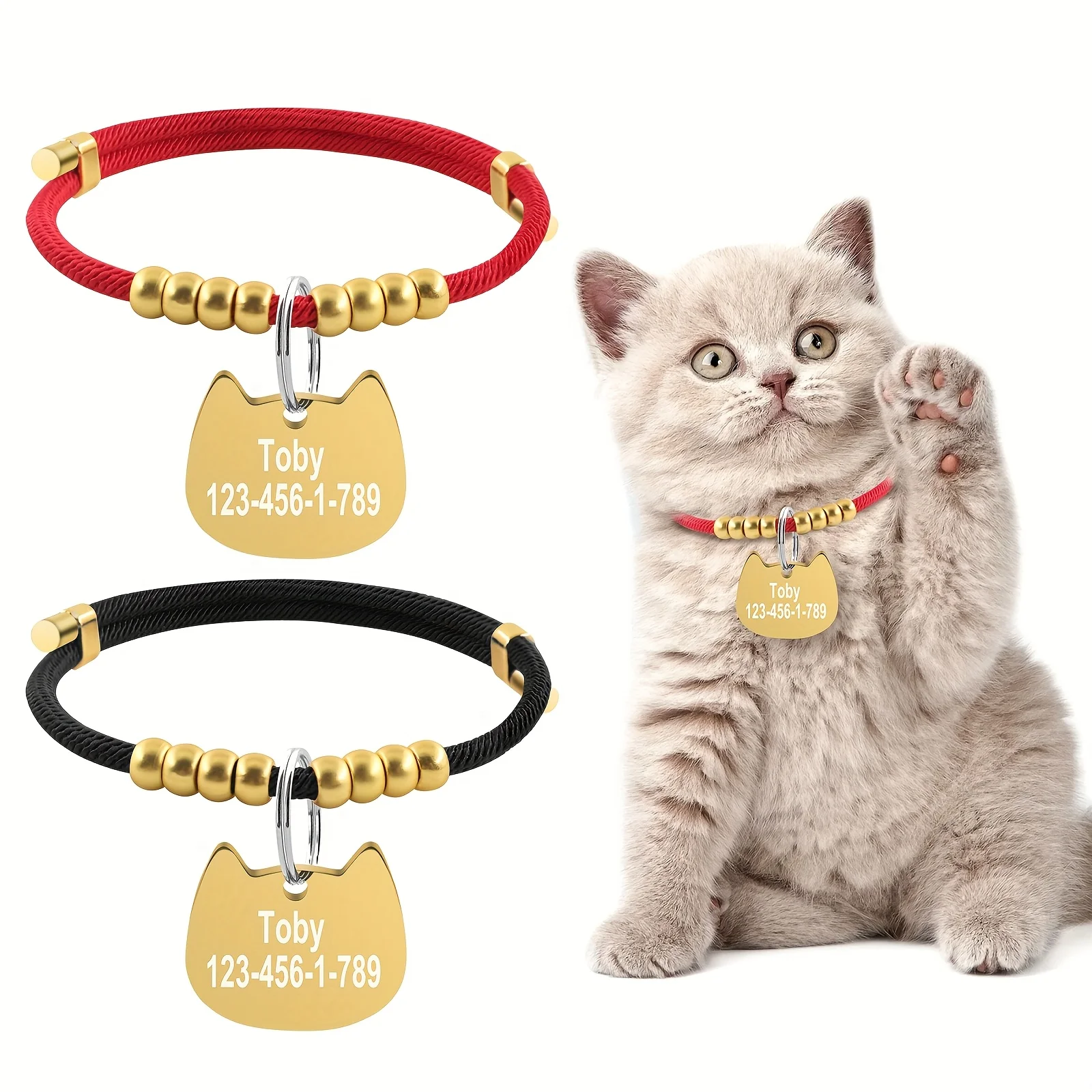 Customized Name Pet Collar for Cats Braided Rope Adjustable Collar with Cat Tag Pendant Suitable 1005012144429624
