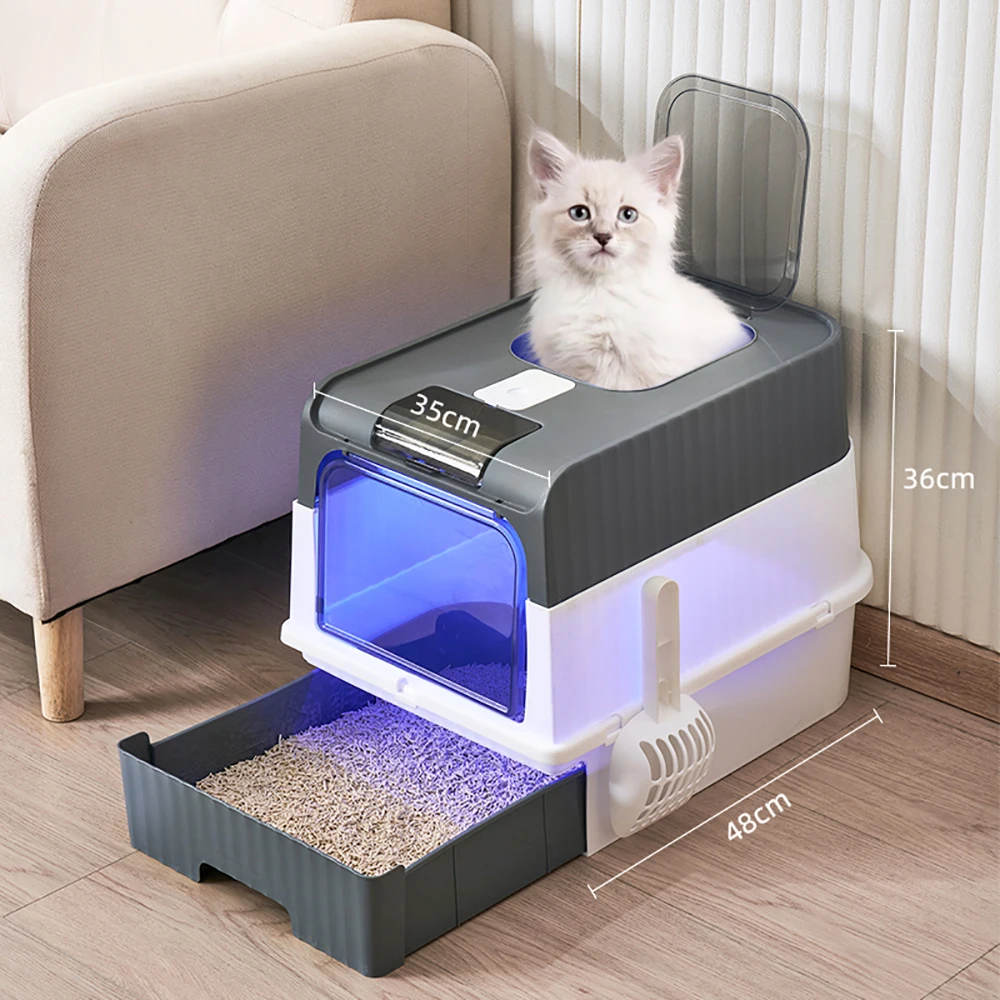 Fully Enclosed Cat Litter Box UV Sterilization Drawer Type Toilet Large Capacity Splash Proof Odor 1005012144881071