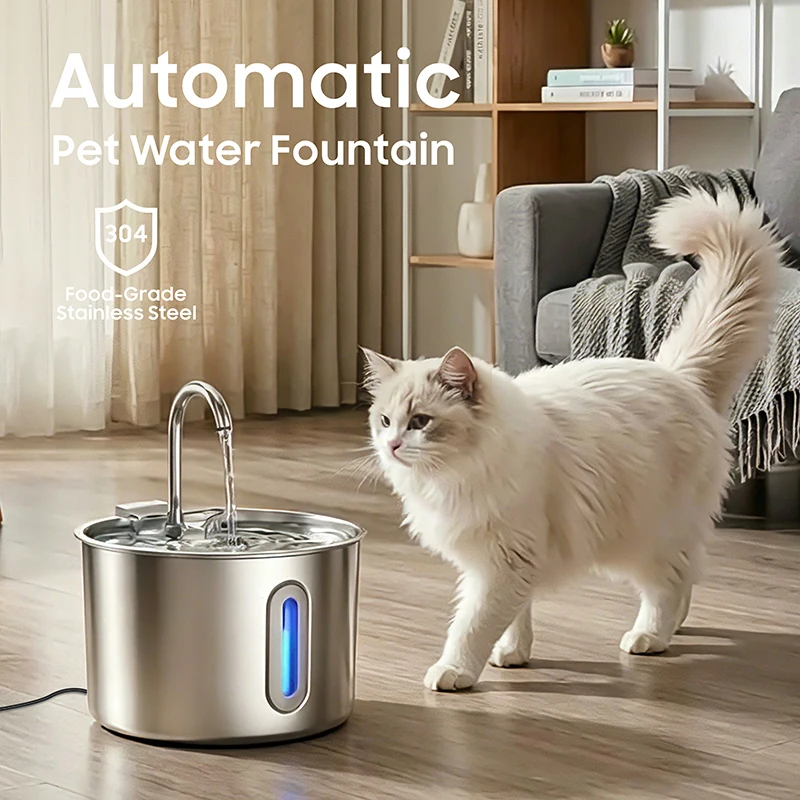 2.2L Stainless Steel Cat Water Fountain Automatic Pet Drinking Fountain with Faucet Filter Smart 1005012145543788
