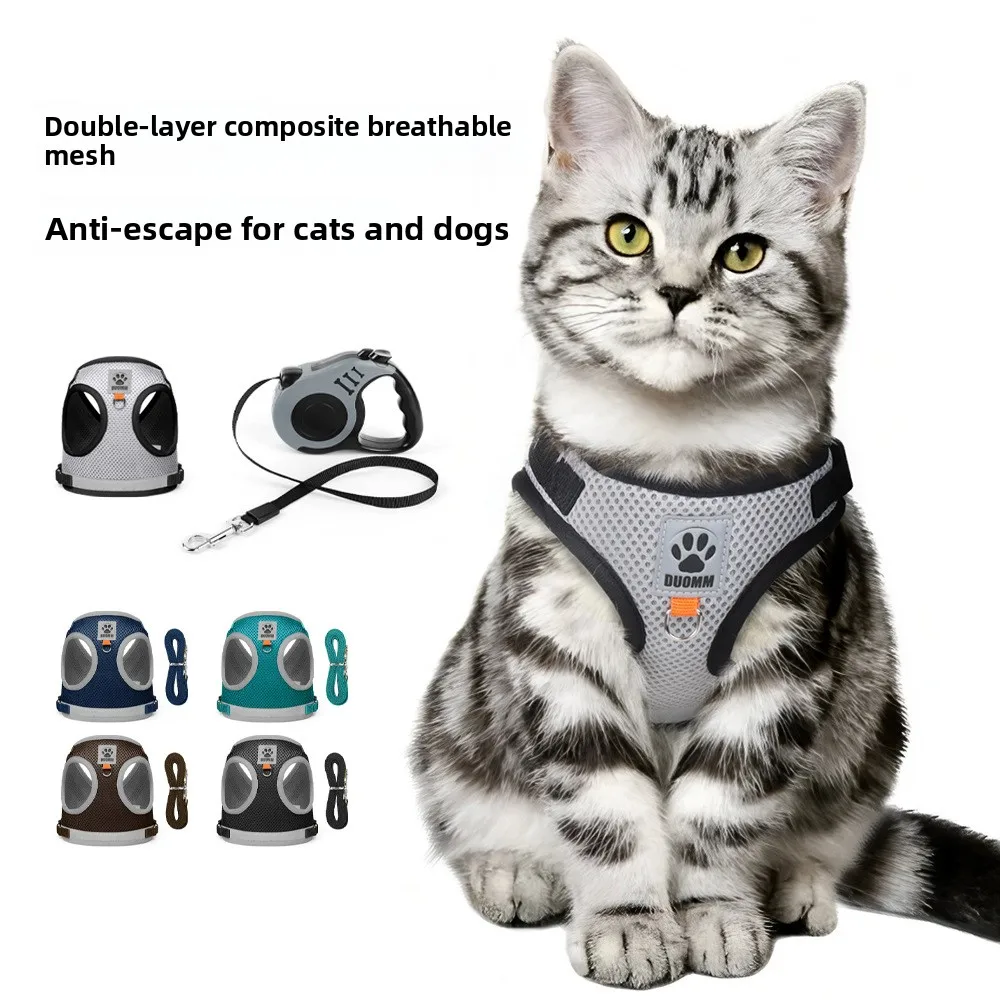 Cat and dog universal harness double-layer mesh reflective dog harness leash set kitten collar pet 1005012145939880