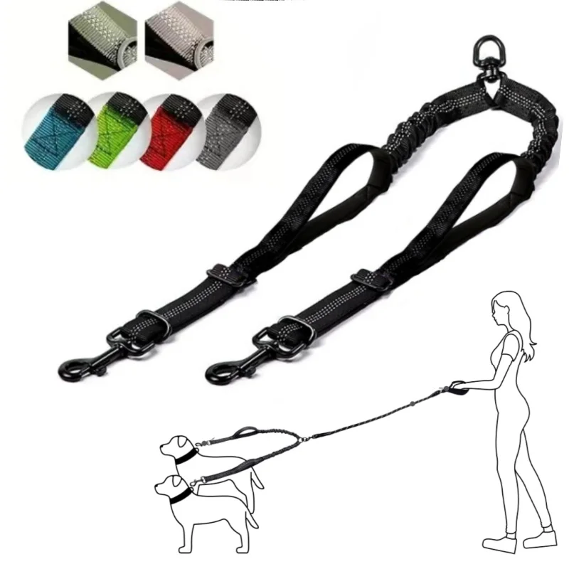 1.6-2.9ft Long Dual Dog Leash Attachment Double Leashes for Training Small to Large Dogs Adjustable 1005012146363886