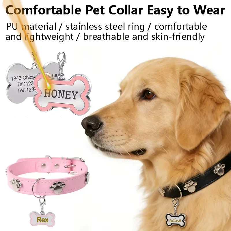 Engraved Dog Collar with Name & Phone Number Adjustable Custom Puppy Collar Pet ID Tag for Small 1005012148036244