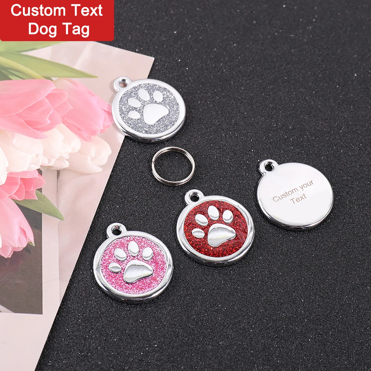 Custom Text Dog Tags Mini Claw Customized Text Dog Tag Laser Engraving Anti-lost Address Glitter 1005012153435430