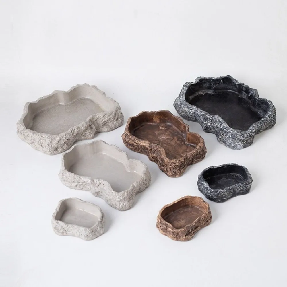 Simulated Rock Reptile Food Bowl Anti-Slip Base Habitat Decor Tortoise Water Multiple Size Lizard 1005012155563641