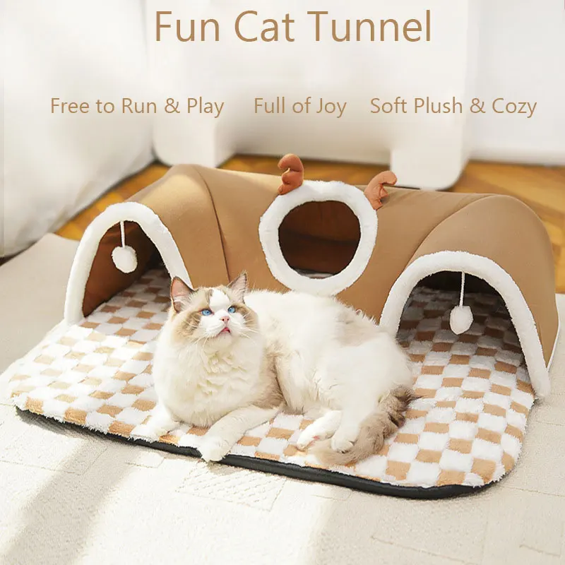 Cat Bed, Autumn Winter Integrated Play & Sleep Tunnel Nest, Hide-And-Seek House for Cats 1005012156564665