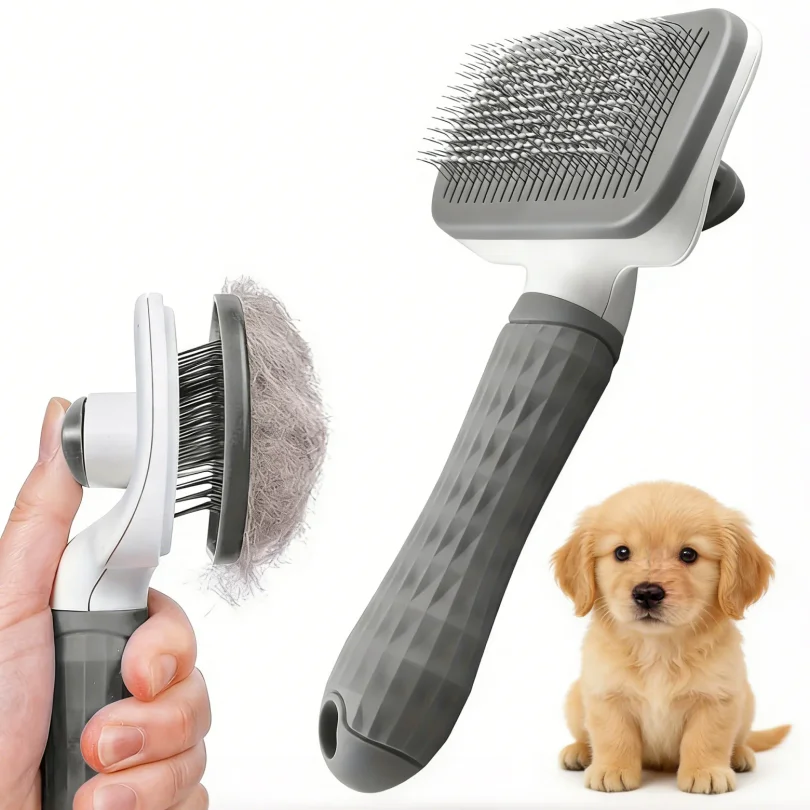 Pet Grooming Brush with One-Click Hair Removal, Bent Needle Massaging Comb for Dogs & Cats 1005012157154058
