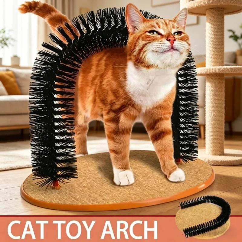 Cat Toy Arch Self Grooming Pamper Feline with Massage Grooming Rubbing Brush and Scratching Pad 1005012160002783