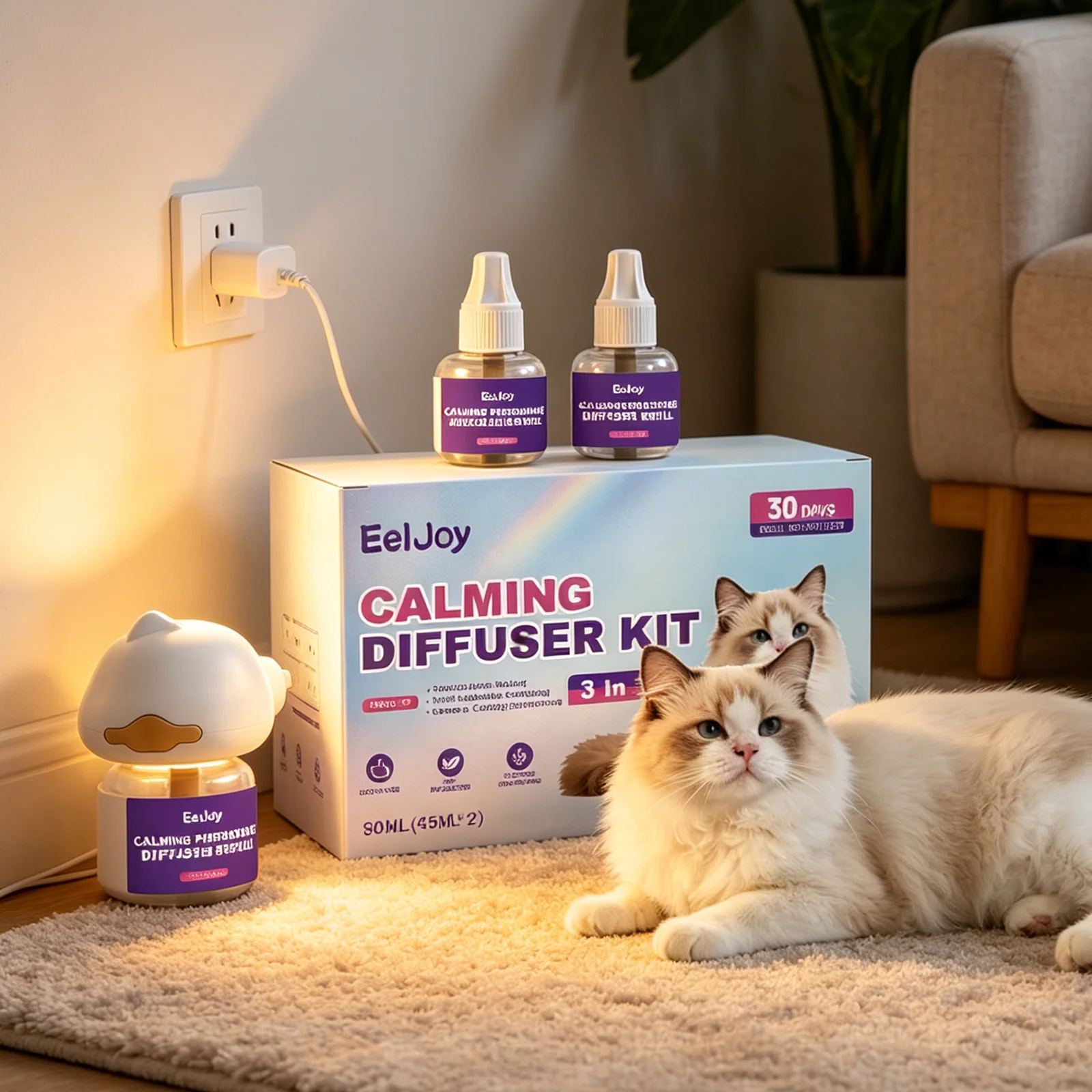 Natural Calming Diffuser for Cat Stress Relief with Plant Essential Oil Calm Cat Pheromone Diffuser 1005012160654891